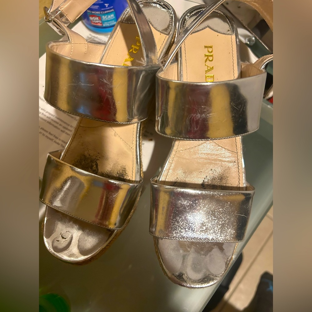 Beautiful, silver Prada, wedge sandal, for any occasion mint condition